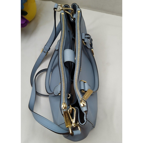 Michael Kors Blue Leather Carryall Double Handles Satchel Shoulder Bag - Picture 8 of 16